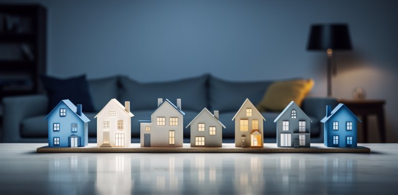 house models on blurred living room background, house selection, real estate concept. house models on blurred living room background, house selection, real estate concept.